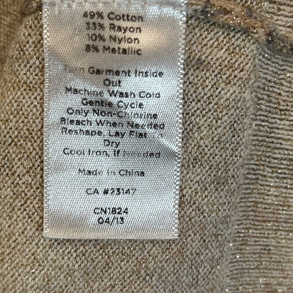 Talbots Petites Neutral Floral Print Cardigan Sweater Petite M | Metallic - Picture 6 of 8